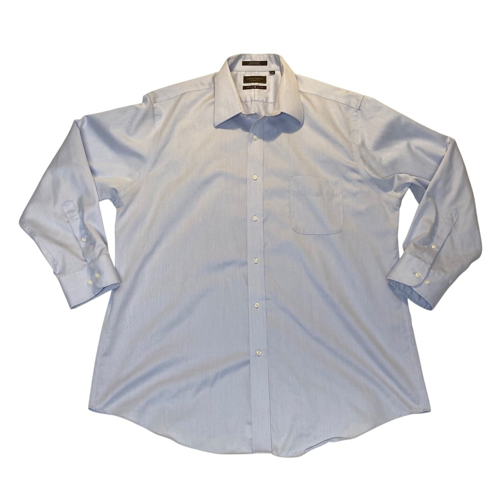 Joseph Abboud Collection Mens Light Blue Micro Check Dress Shirt 18 34/35 Cotton